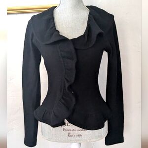 Anthropologie Sparrow black ruffled wool cardigan